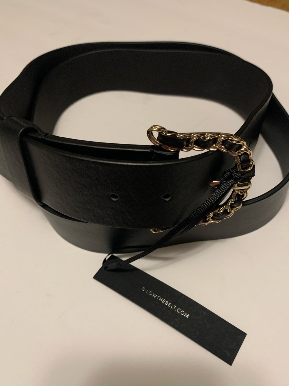 NWT B-Low The Belt Black Leather Chain-Accent Women's Belt L/XL